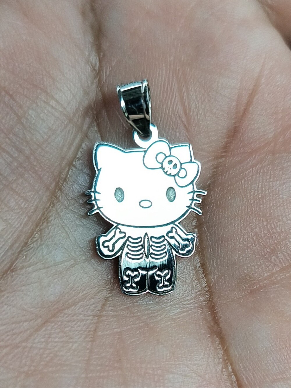 925 Silver Skeleton Kitty Pendant - Cute Gothic Charm